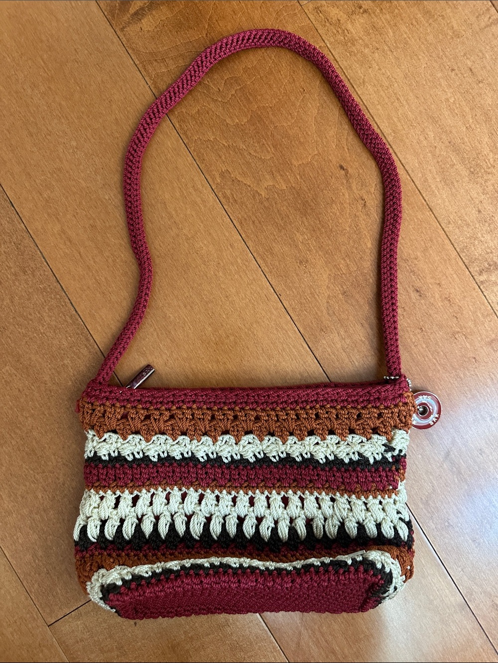 NWOT Multi-Stripe Crochet Shoulder Bag in Rust & Cream